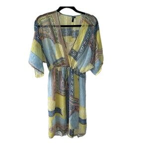 Kut From The Kloth Mediterranean Faux Wrap Batwing Sleeve Sheer Dress & Slip 6
